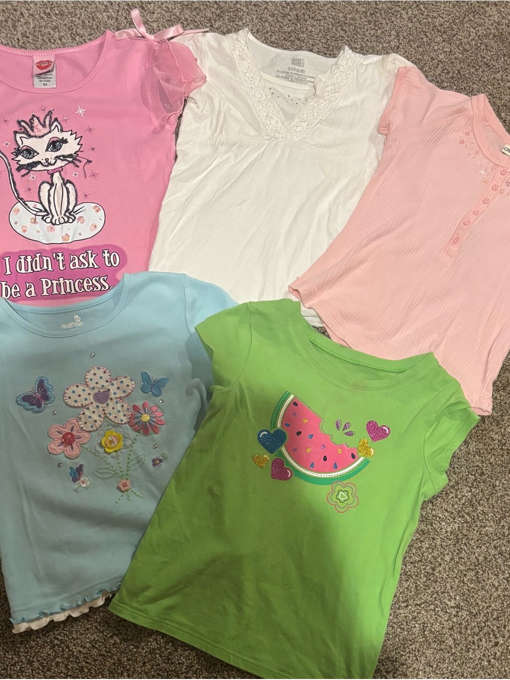 5 Girls Kids Small 6/6x Colorful Short Sleeve Tees Shirts Tops Back to School